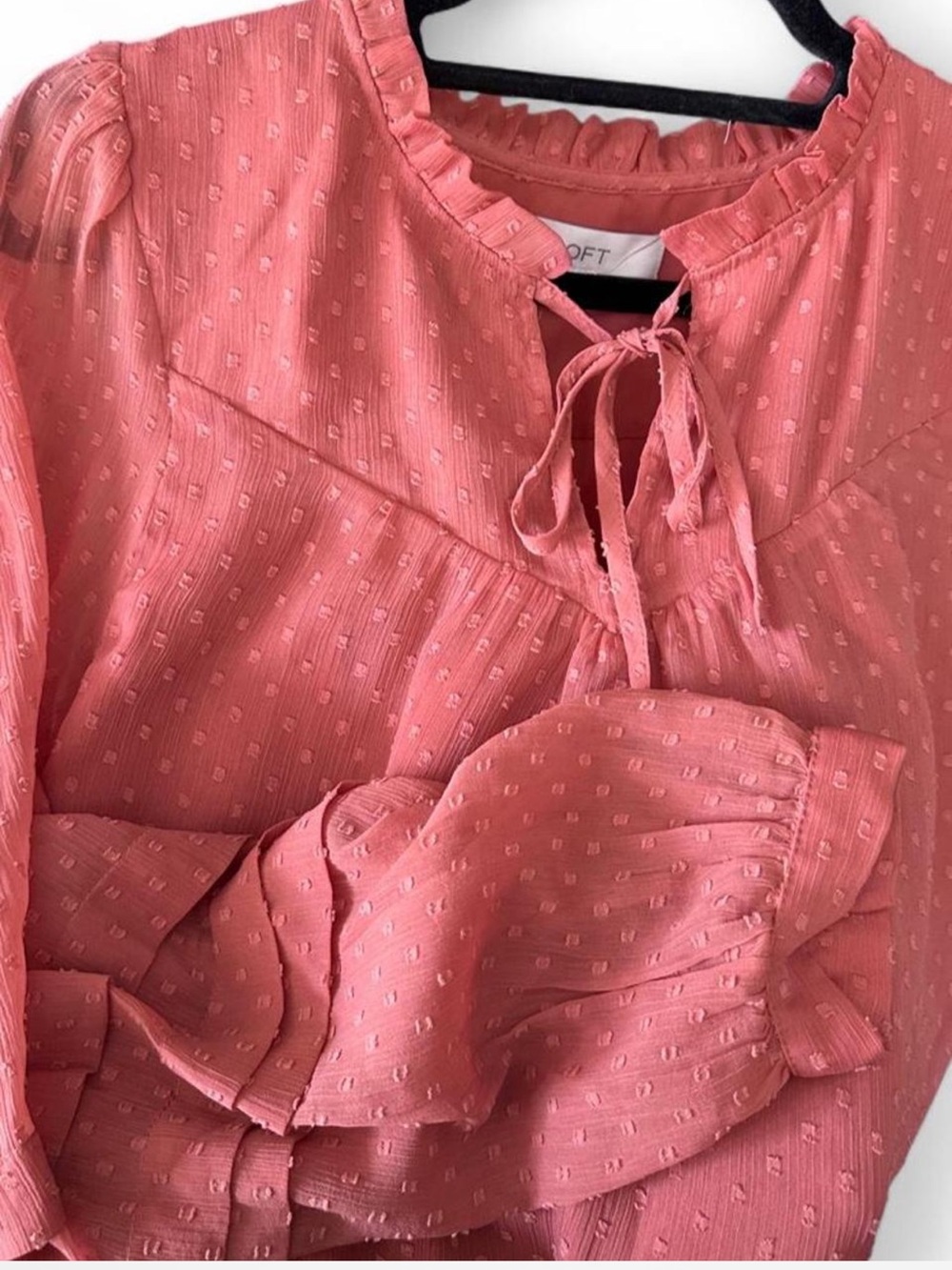 LOFT Pink Ruffle Textured Blouse - Size M